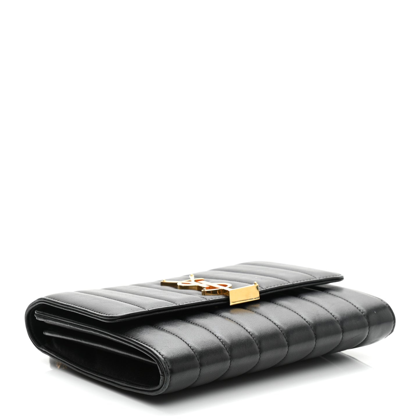 Lambskin Matelasse Monogram Vicky Chain Wallet Black