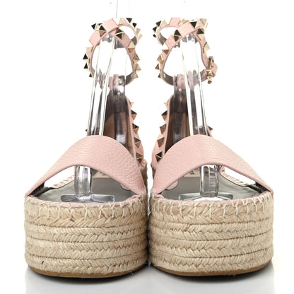 Valentino Garavani Grained Calfskin Rockstud Ankle Wrap Espadrille Flatform Sandals 35 Rose Quartz 2 of 4