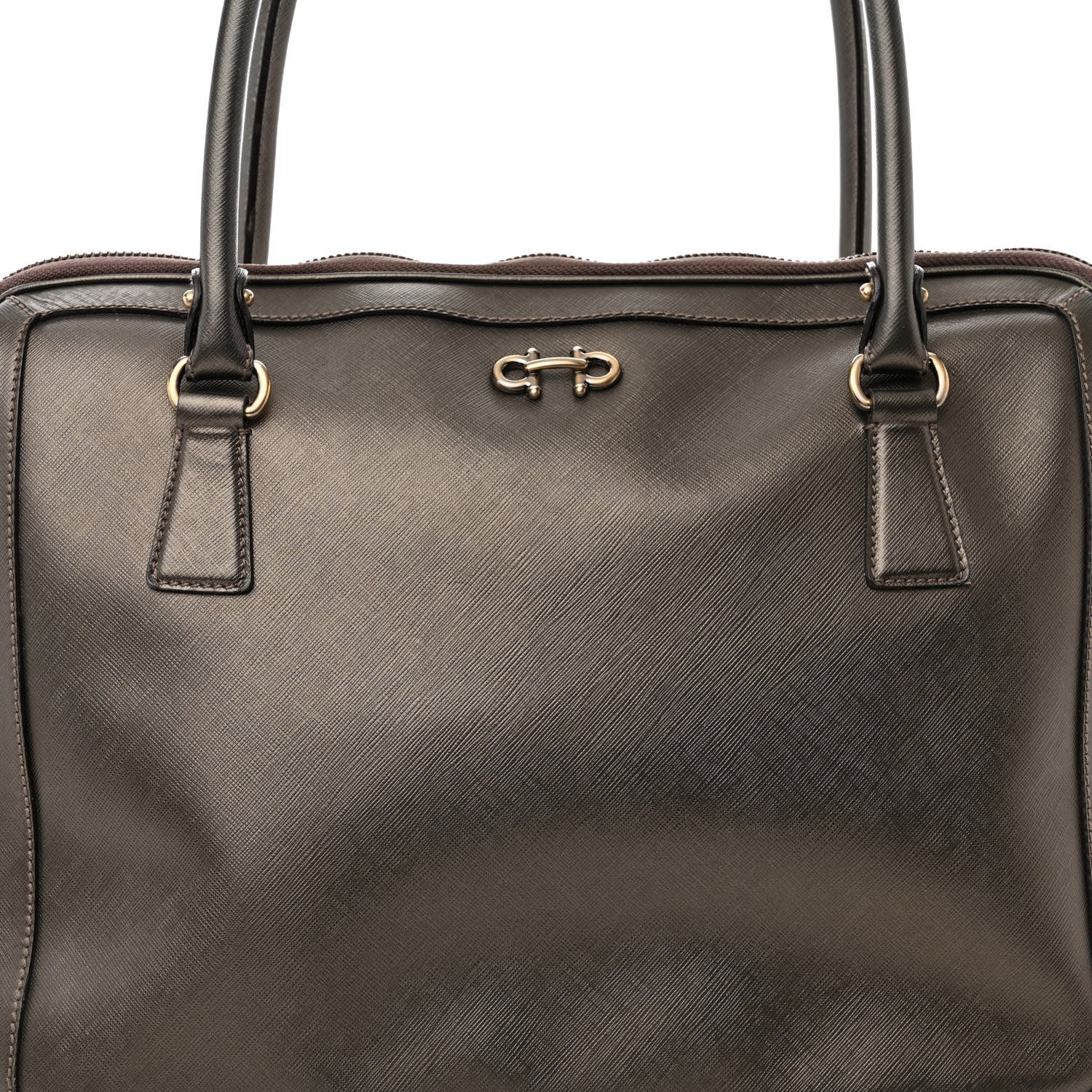 Salvatore Ferragamo Hammered Calfskin Gancini Briefcase Grey 7 of 14
