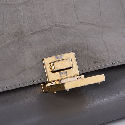 Celine Crocodile Embossed Nubuck Medium Trapeze Grey 8 of 14