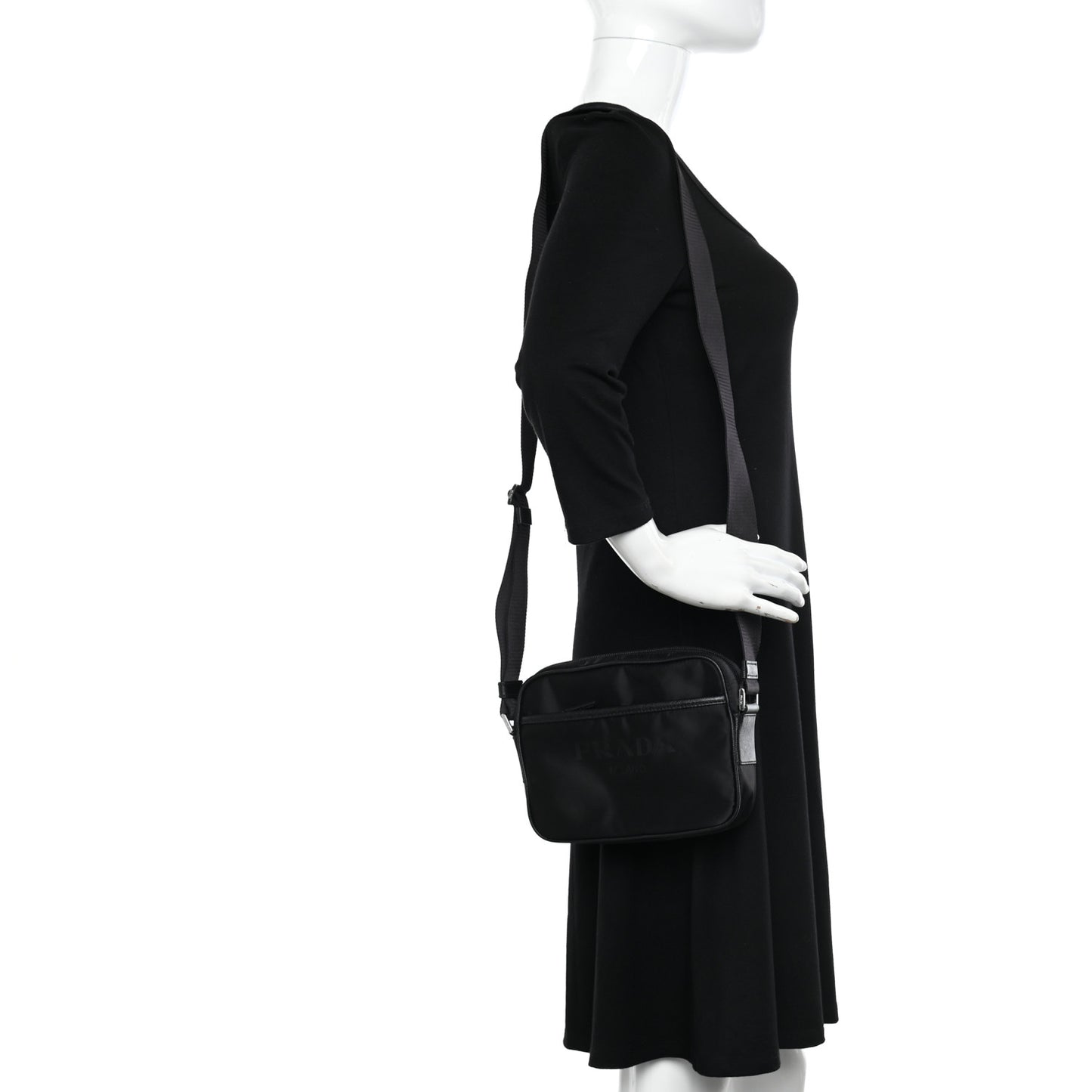 Tessuto Nylon Saffiano Logo Camera Bag Black