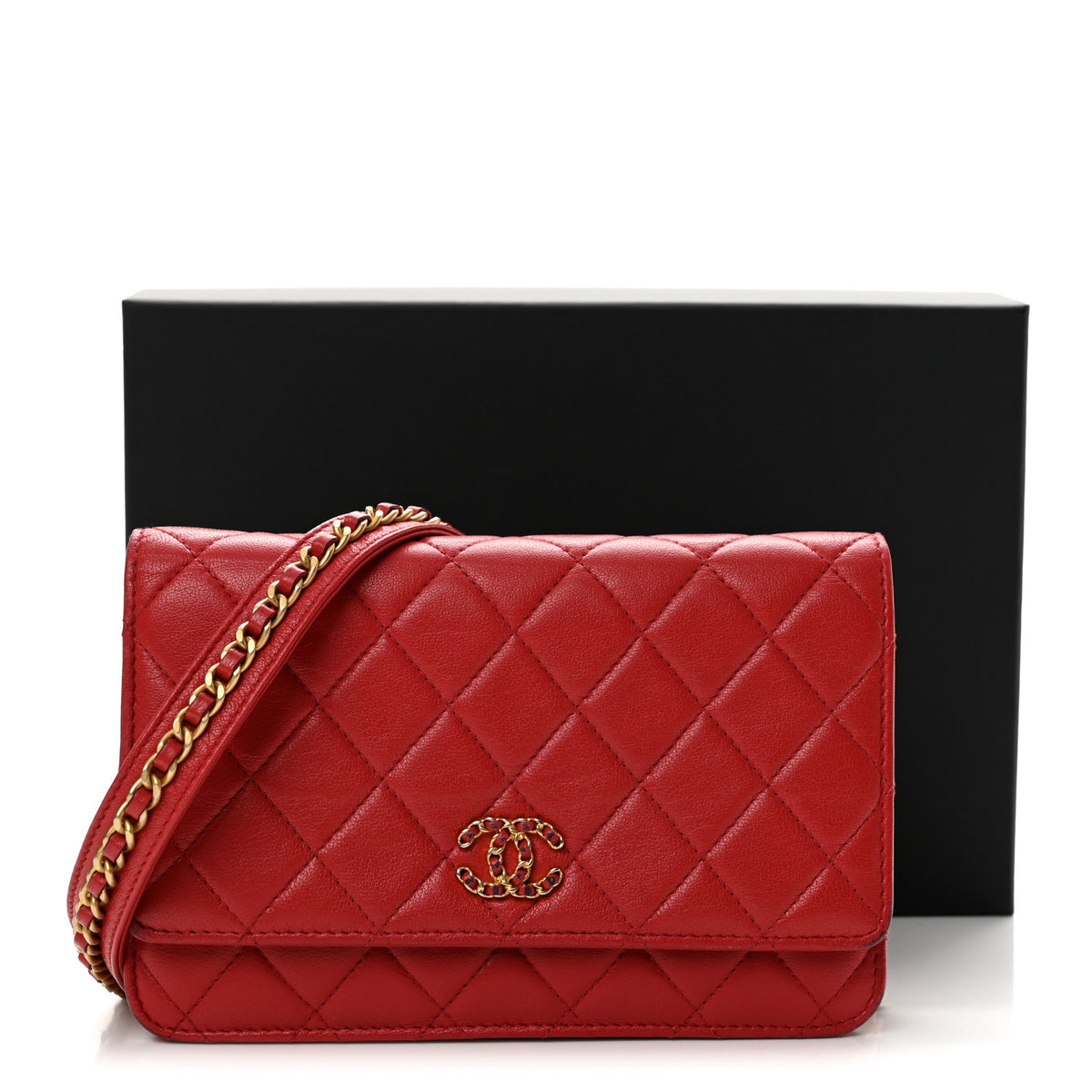 Lambskin Quilted Infinity Wallet On Chain WOC Red
