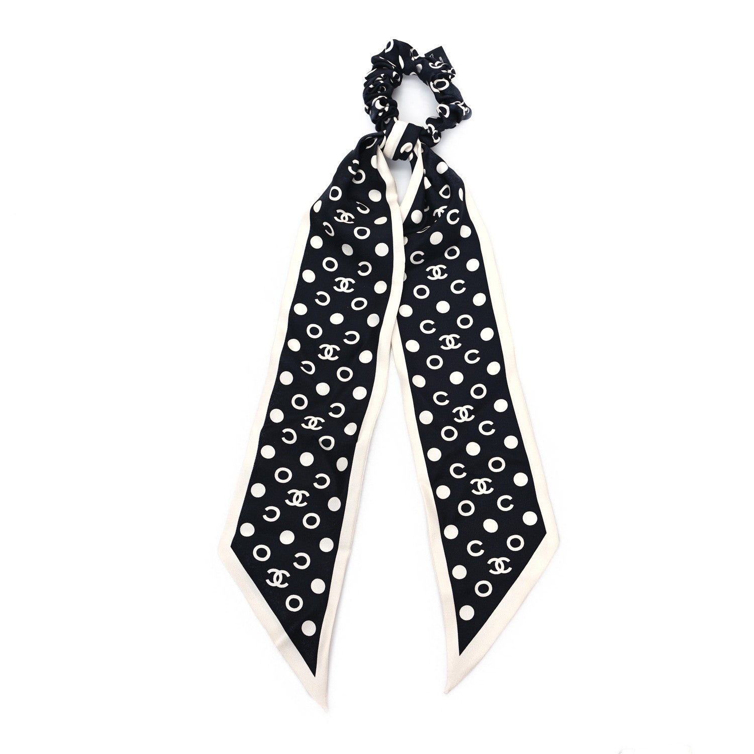 Chanel Silk CC Twilly Hair Tie Black White 1 of 3