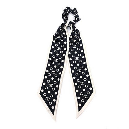 Chanel Silk CC Twilly Hair Tie Black White 1 of 3
