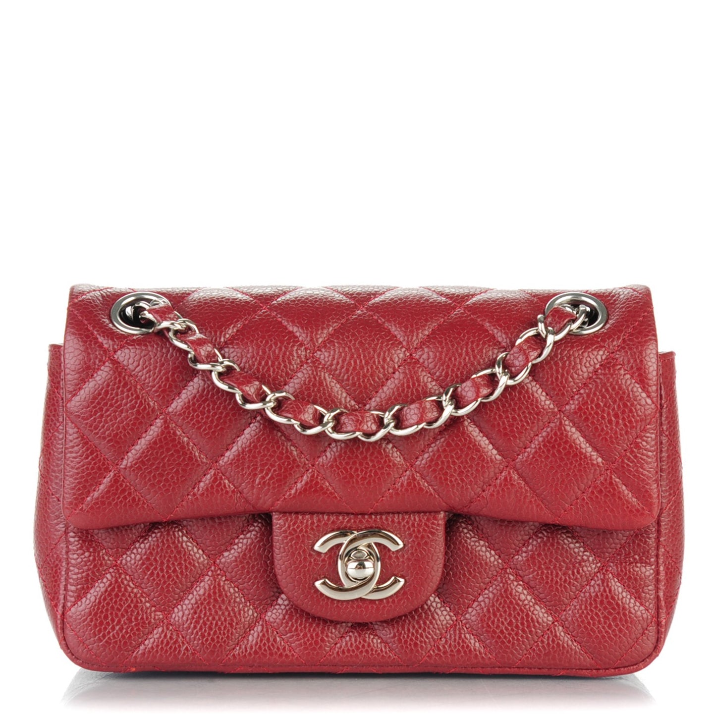 Caviar Quilted Mini Rectangular Flap Dark Red