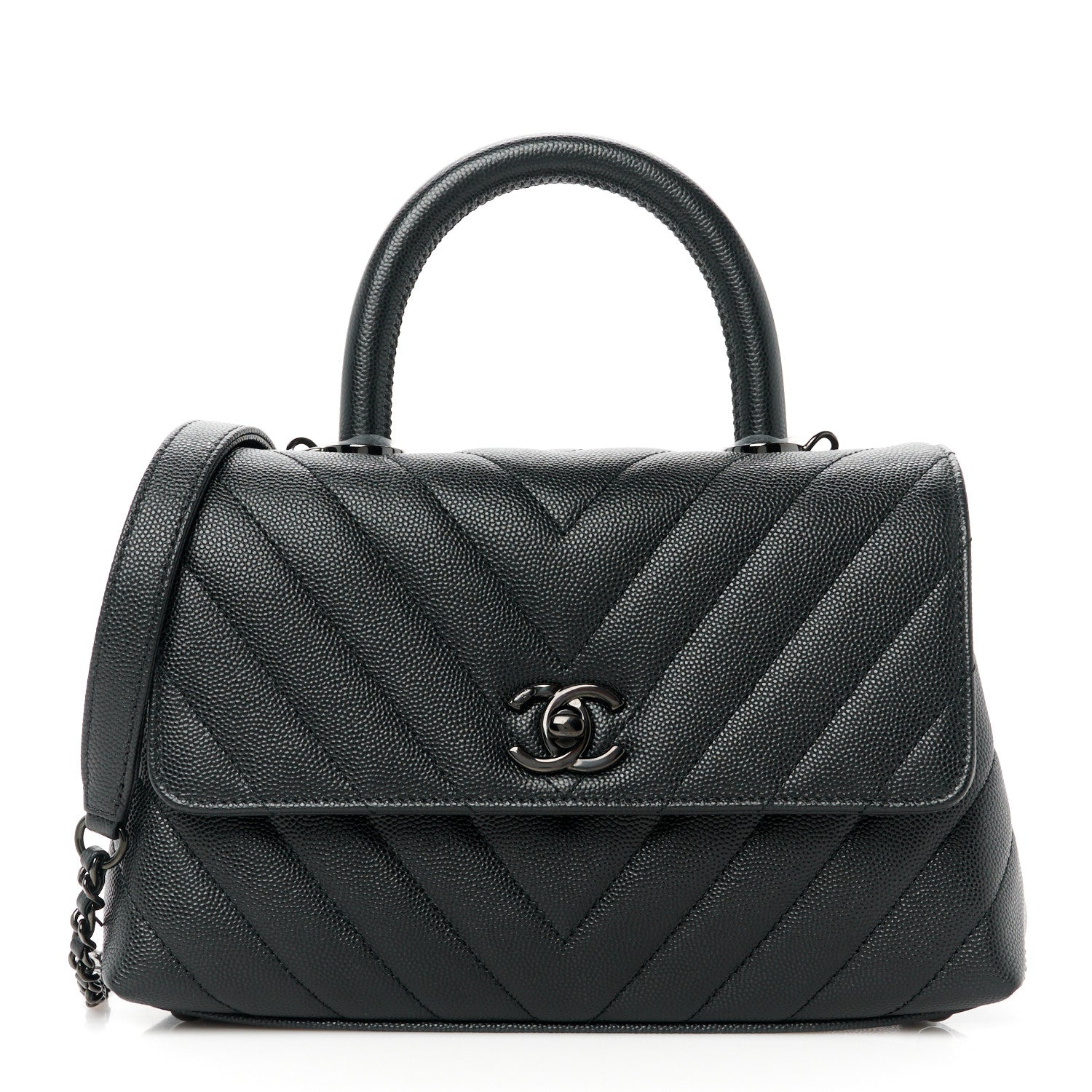 Chanel Caviar Chevron Quilted Mini Coco Handle Flap So Black 1 of 13