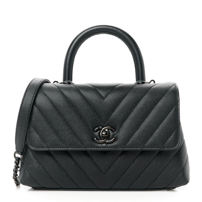 Chanel Caviar Chevron Quilted Mini Coco Handle Flap So Black 1 of 13