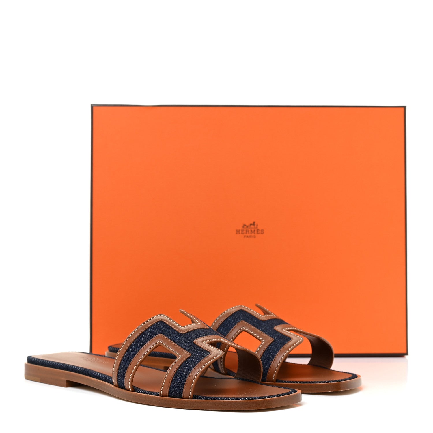 Hermes Calfskin Denim Oran Sandals 37 Bleu Brut Gold 10 of 10