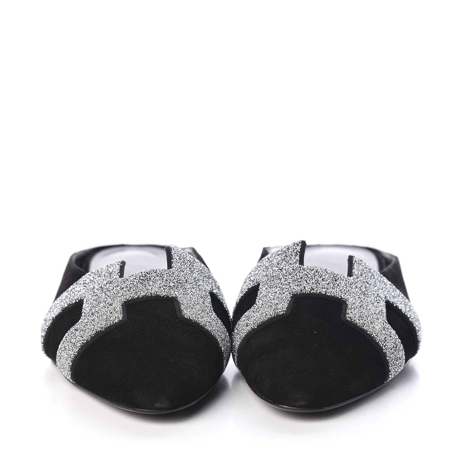 Hermes Suede Goatskin Crystal Roxane Mules 37 Gris Argente Black 2 of 6