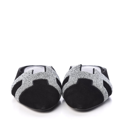 Hermes Suede Goatskin Crystal Roxane Mules 37 Gris Argente Black 2 of 6
