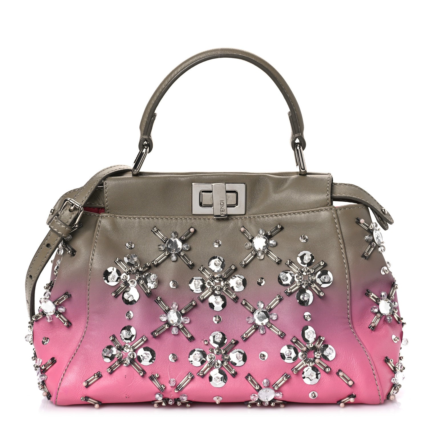 Fendi Nappa Crystal Beaded Ombre Mini Peekaboo Iconic Satchel Pink Beige 1 of 9