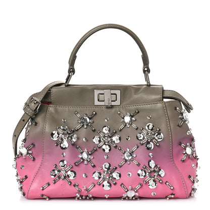 Fendi Nappa Crystal Beaded Ombre Mini Peekaboo Iconic Satchel Pink Beige 1 of 9