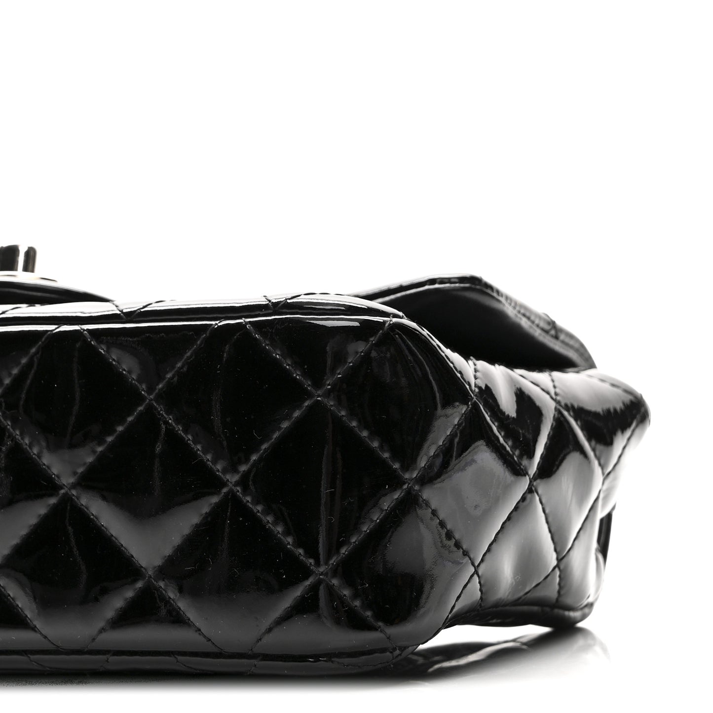 Patent Calfskin Quilted Mini Rectangular Flap Black
