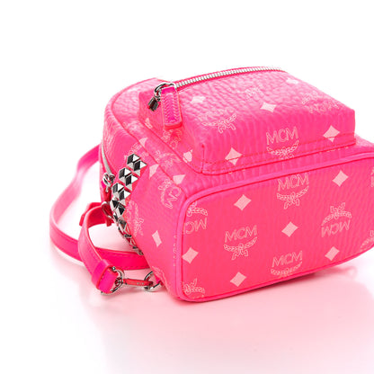 MCM Visetos Side Stud X-Mini Stark Bebe Boo Backpack Neon Pink 7 of 9