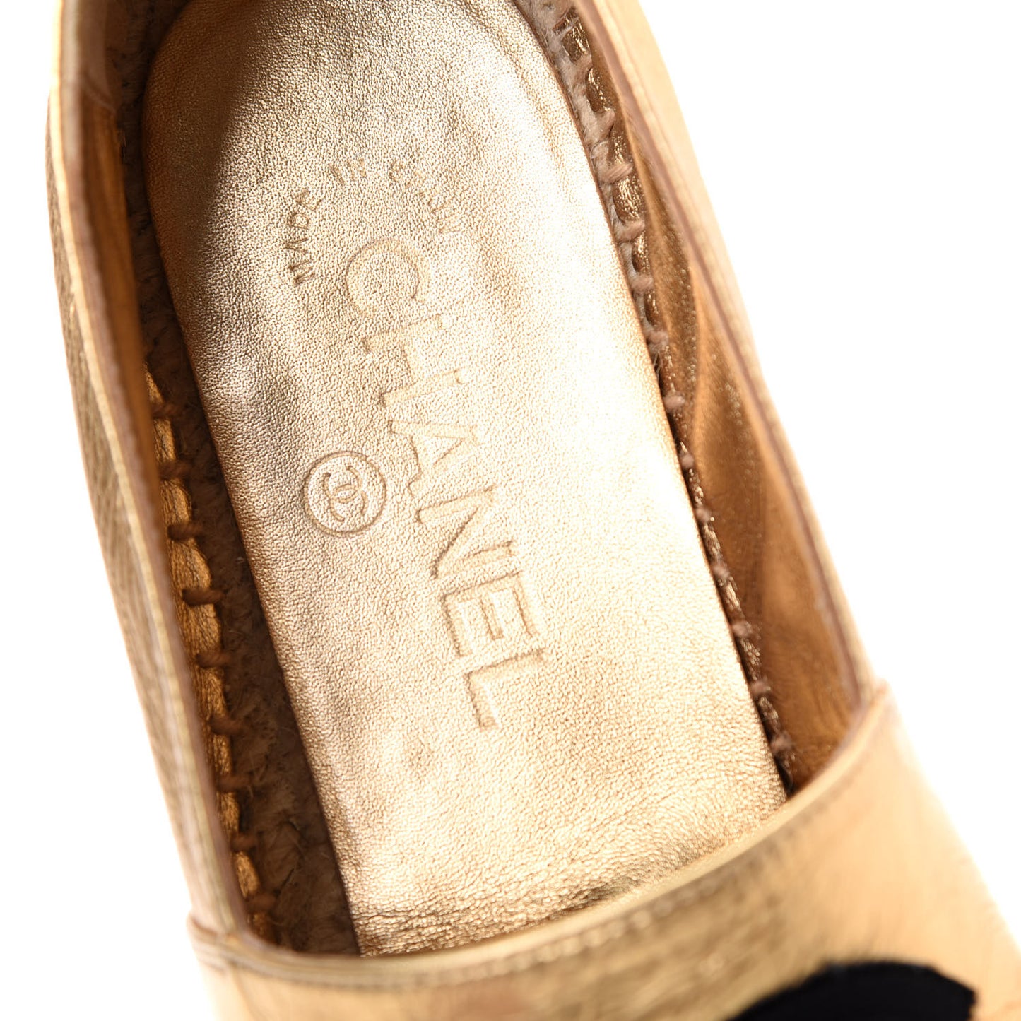 Laminated Lambskin Grosgrain CC Espadrilles 38 Gold Black