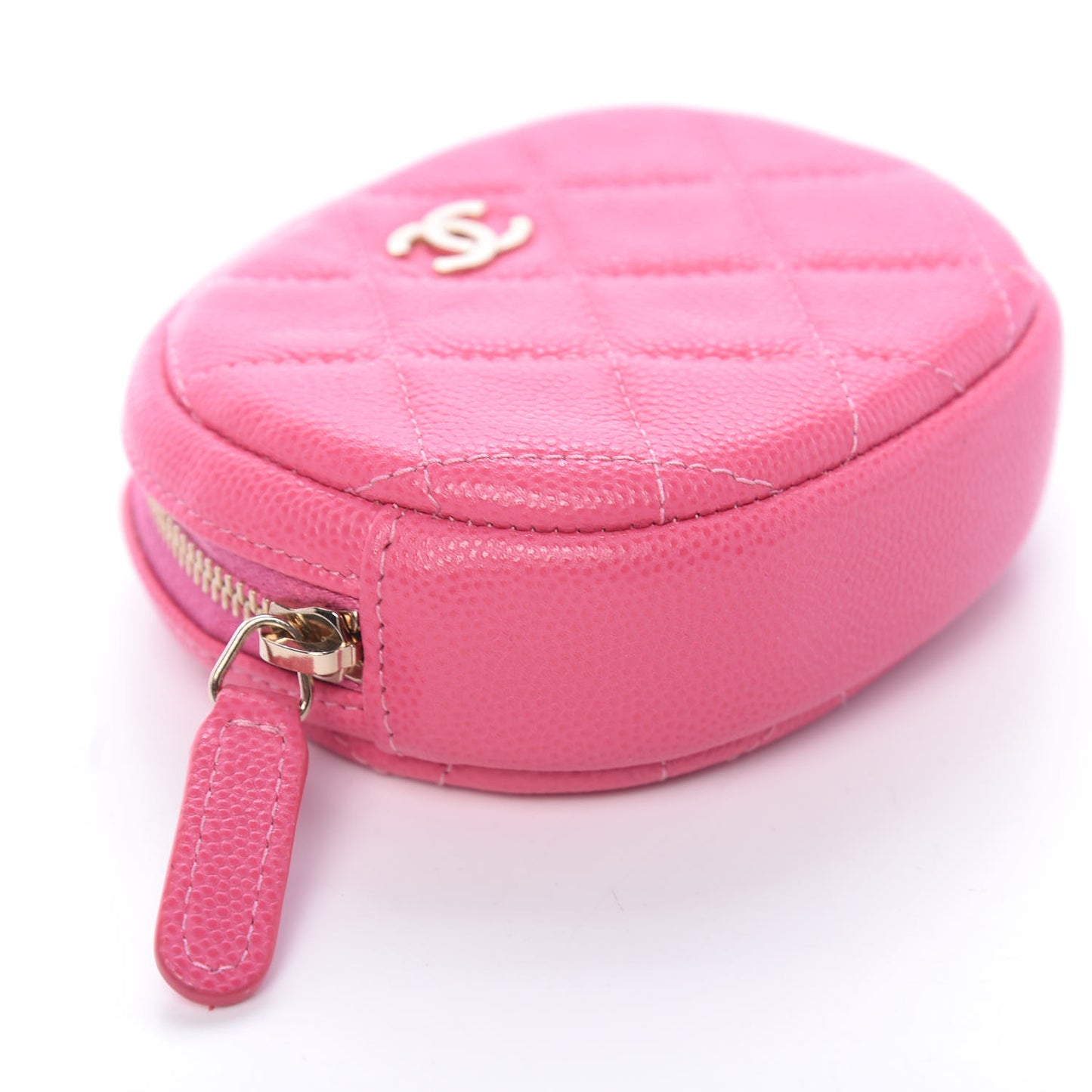 Shiny Caviar Quilted Zip Around Classic Coin Purse Pink