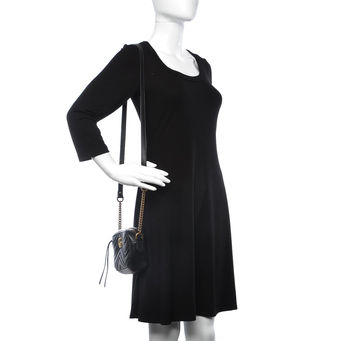 Calfskin Matelasse Mini GG Marmont Chain Shoulder Bag Black