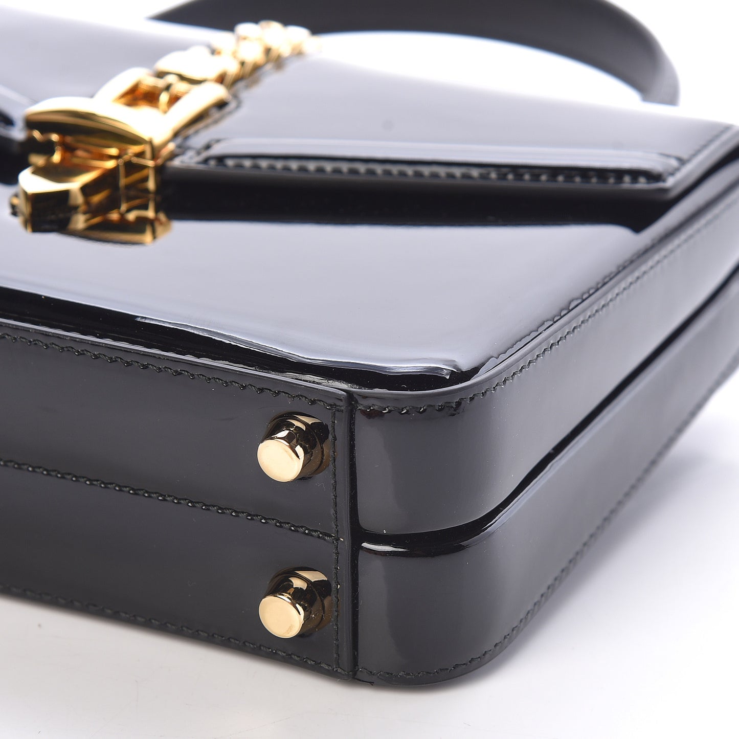 Mousse Top Patent Mini Sylvie 1969 Top Handle Bag Black