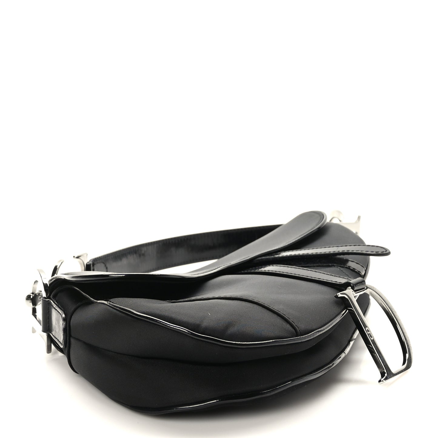 Canvas Patent Calfskin Saddle Bag Black
