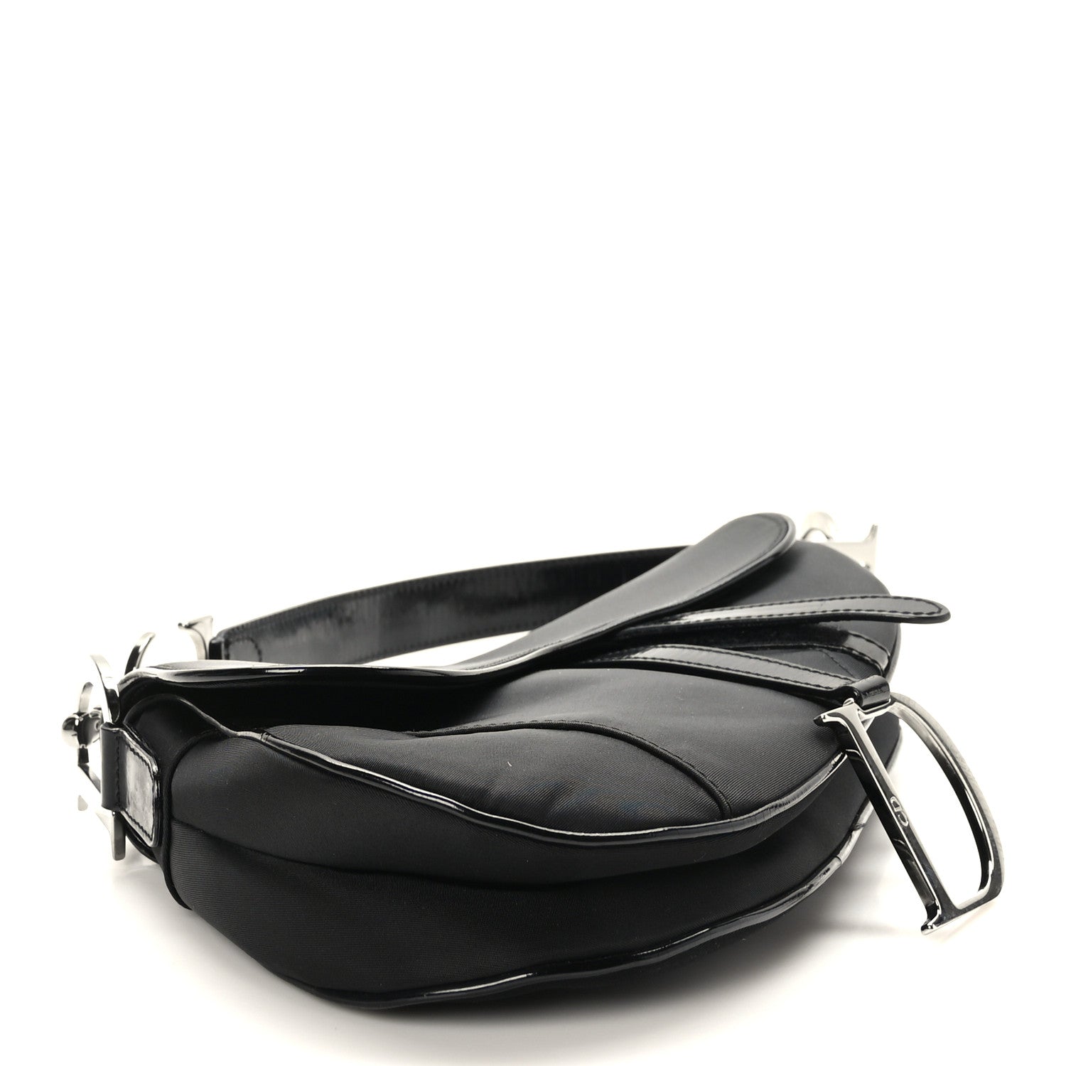 Christian Dior Canvas Patent Calfskin Saddle Bag Black 4 of 9