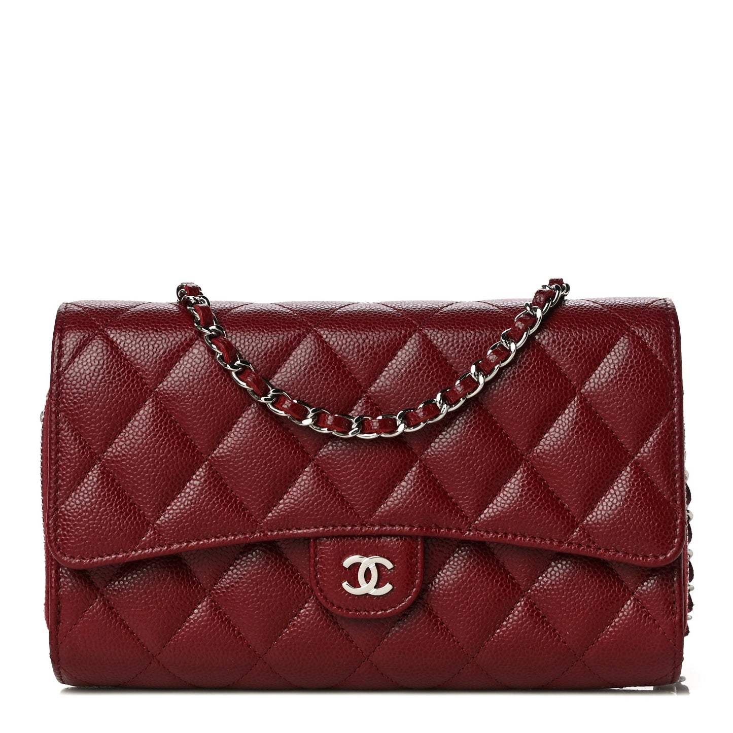 Caviar Quilted Phone Holder Wallet on Removable Chain Red