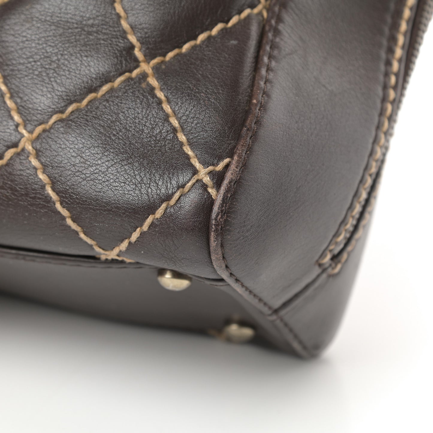 Calfskin Wild Stitch Top Handle Bag Brown