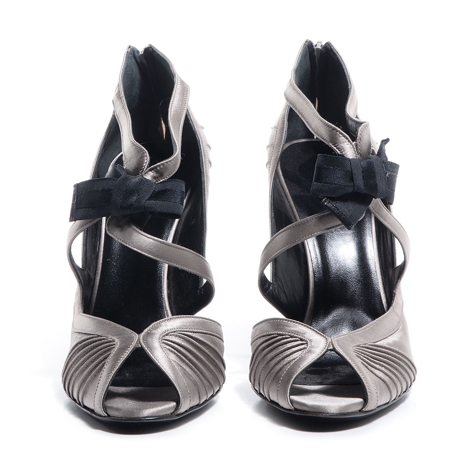 Gucci Satin Bow Pumps 39.5 Silver 2 of 6