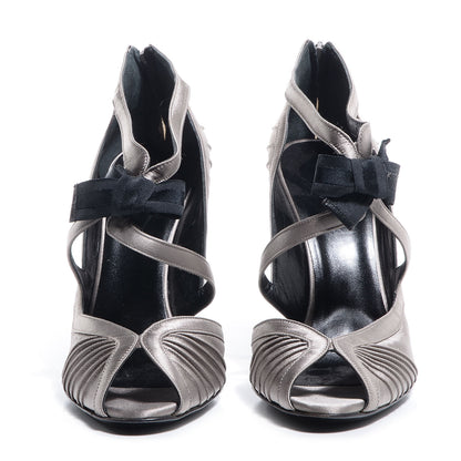 Gucci Satin Bow Pumps 39.5 Silver 2 of 6