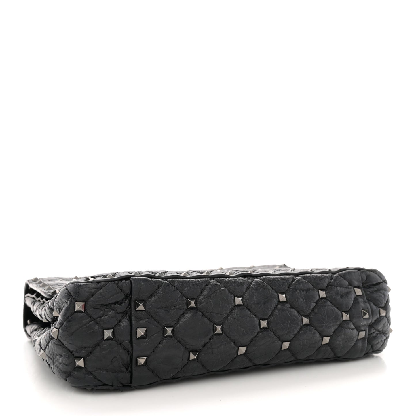 Craquele Nappa Medium Rockstud Spike Shoulder Bag Black