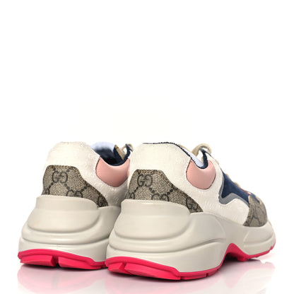 Gucci GG Supreme Monogram Mix Monogram Womens Rhyton Sneakers 37 London Blue Beige Pale Pink 4 of 8