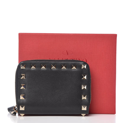 Valentino Garavani Calfskin Rockstud Zip Around Coin Case Card Holder Black 8 of 8