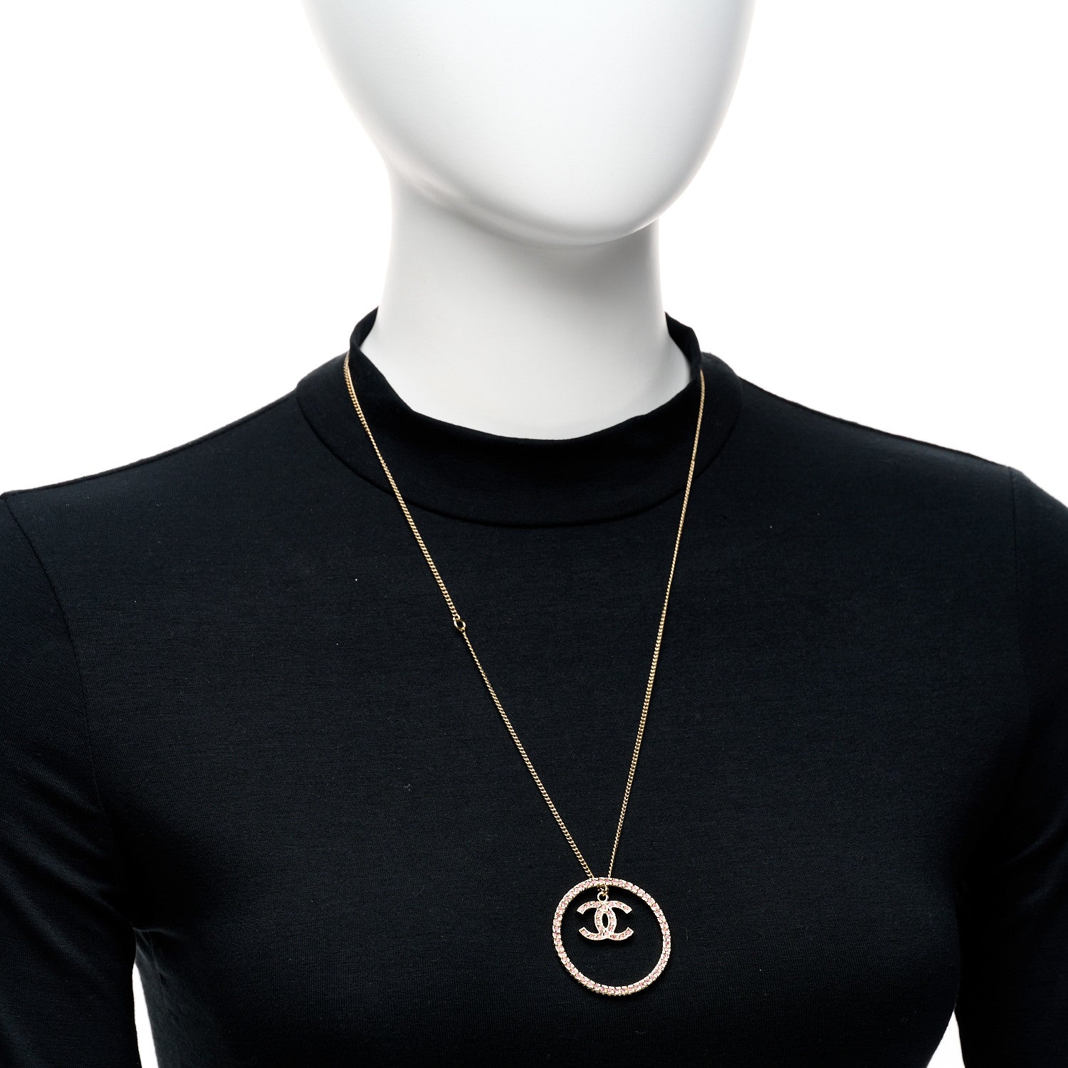 Chanel Crystal CC Long Pendant Necklace Gold Pink 2 of 5