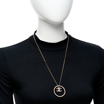 Chanel Crystal CC Long Pendant Necklace Gold Pink 2 of 5