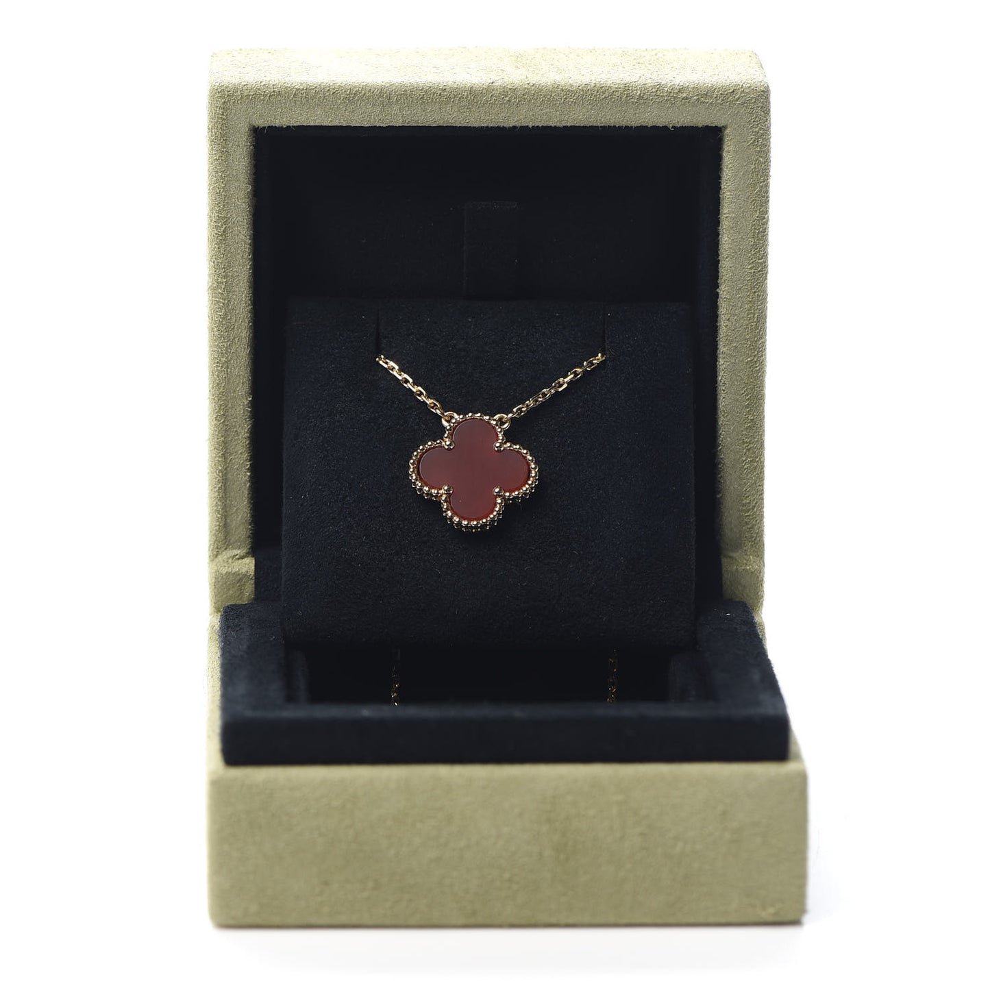 18K Yellow Gold Carnelian Vintage Alhambra Pendant Necklace