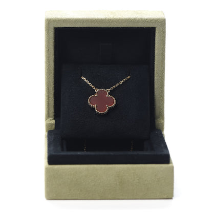 Van Cleef & Arpels 18K Yellow Gold Carnelian Vintage Alhambra Pendant Necklace 8 of 8