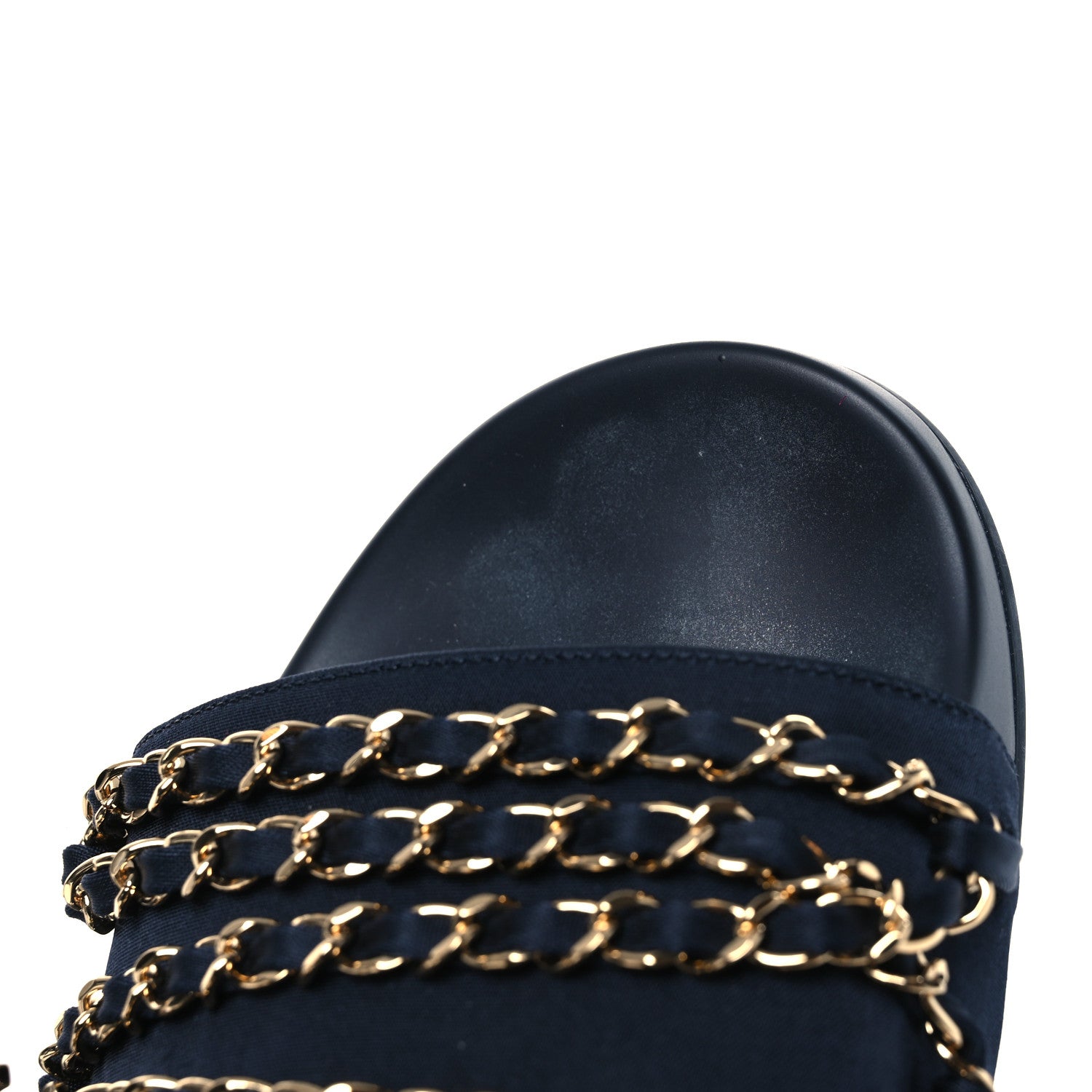 Chanel Satin Canvas Chain Slides Sandals Flats 40 Marine 11 of 12