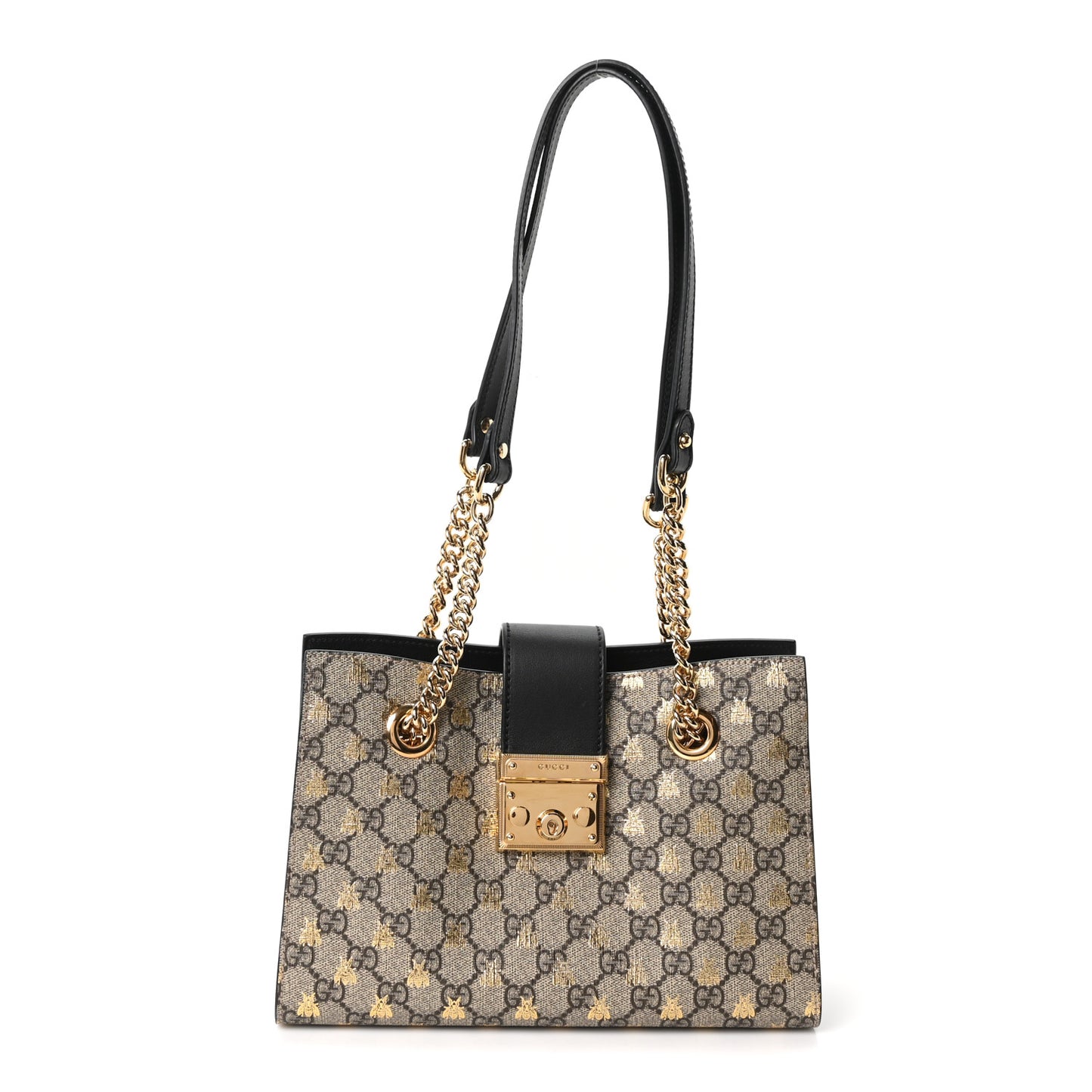 GG Supreme Monogram Bees Small Padlock Tote Beige Oro Black