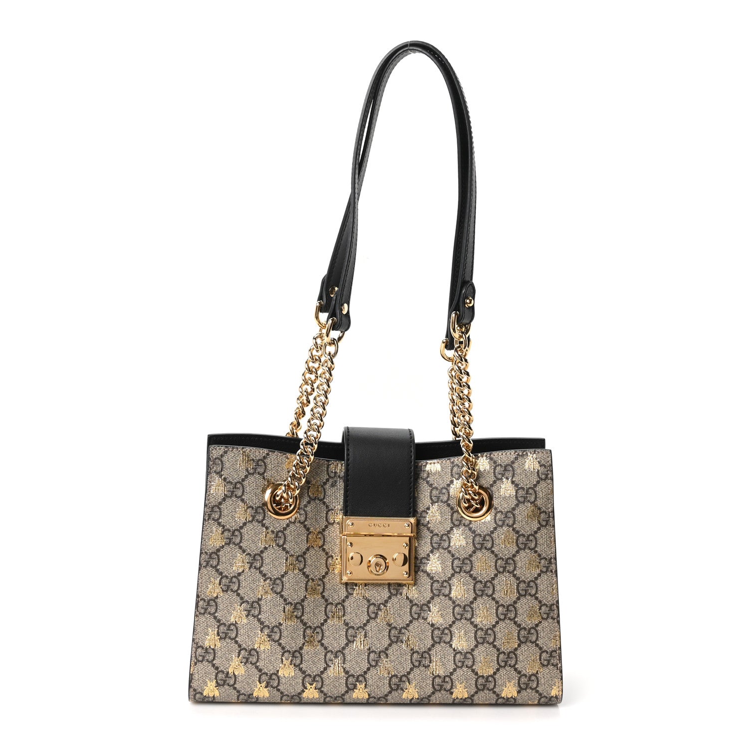 Gucci GG Supreme Monogram Bees Small Padlock Tote Beige Oro Black 1 of 10