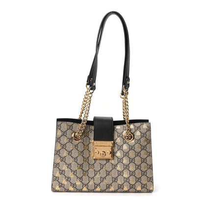 Gucci GG Supreme Monogram Bees Small Padlock Tote Beige Oro Black 1 of 10