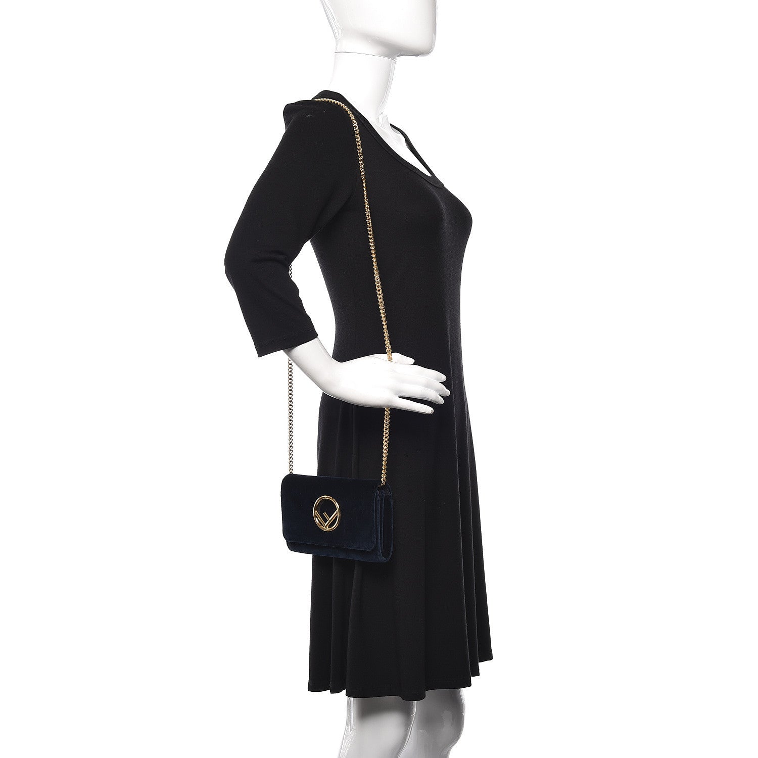 Fendi Velvet F is Wallet on Chain Blue 2 of 10