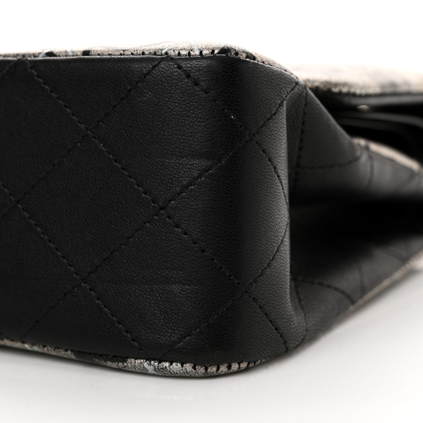 Metallic Lambskin Painted Feministe Newsprint Medium Double Flap So Black
