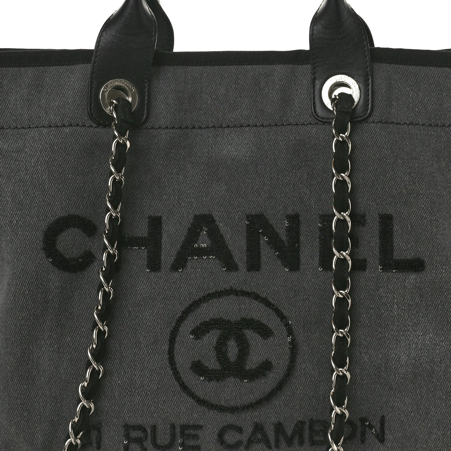 Canvas Sequin Medium Deauville Tote Charcoal