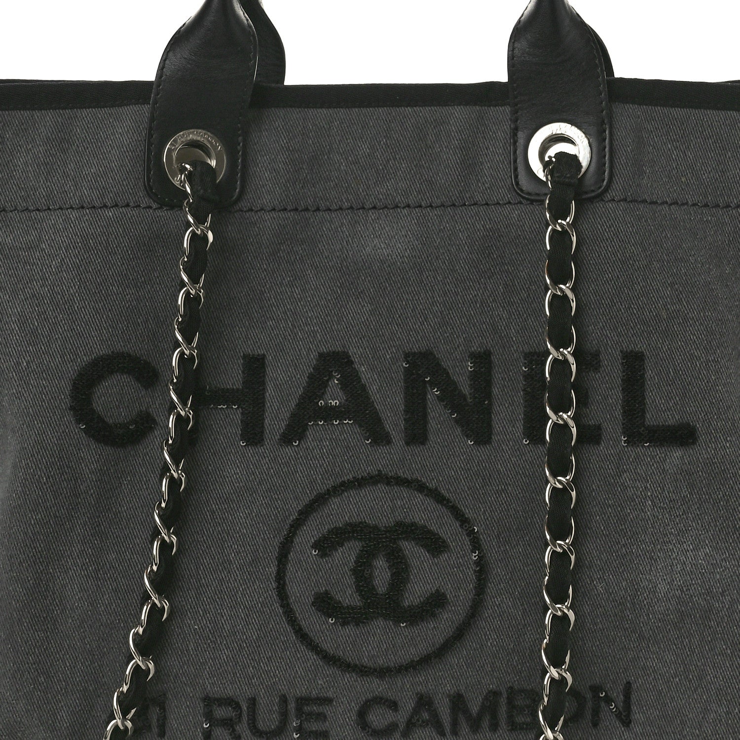 Chanel Canvas Sequin Medium Deauville Tote Charcoal 8 of 10