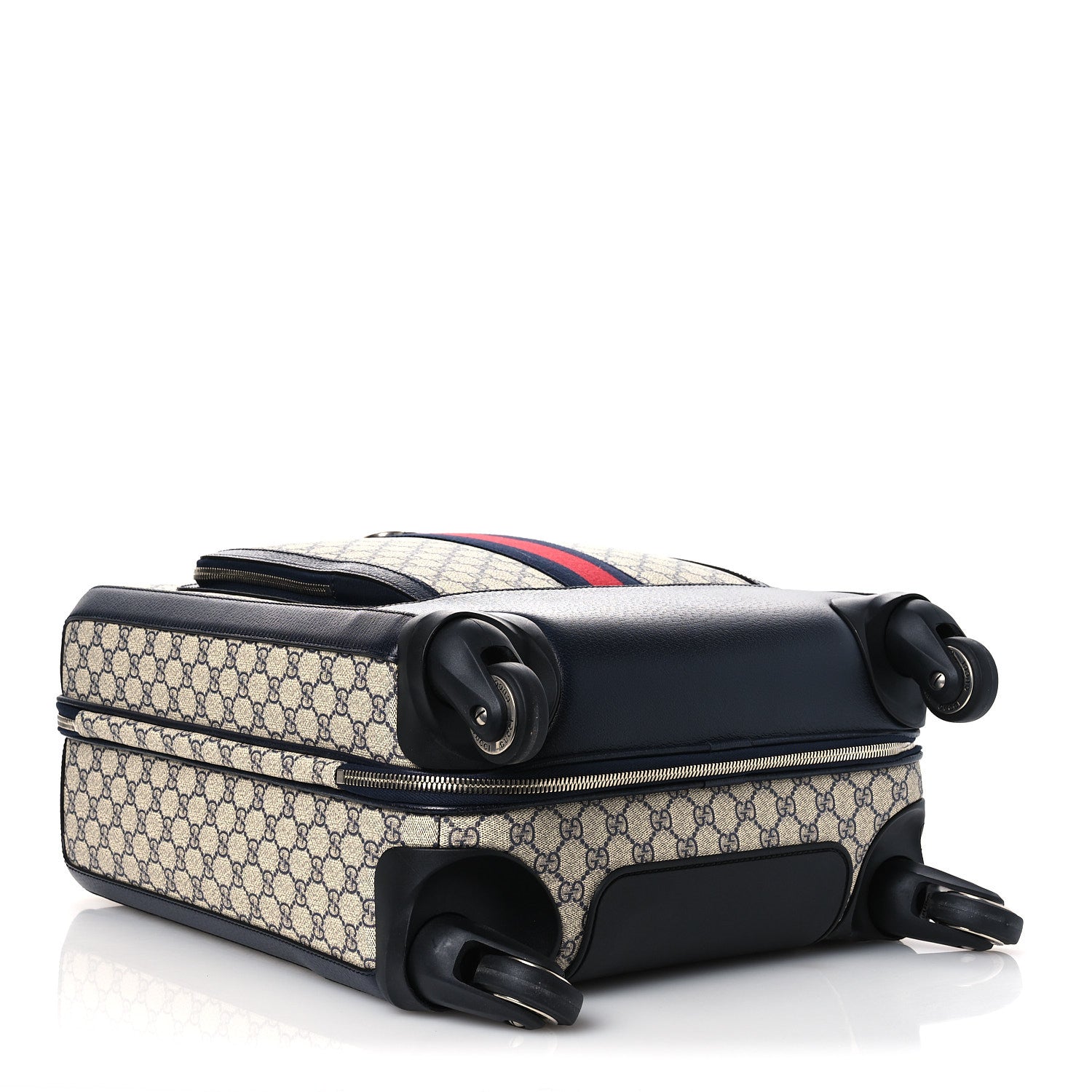 Gucci GG Supreme Monogram Textured Dollar Calfskin Web Small Savoy Cabin Trolley Beige Blue 3 of 9