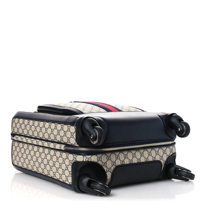 Gucci GG Supreme Monogram Textured Dollar Calfskin Web Small Savoy Cabin Trolley Beige Blue 3 of 9