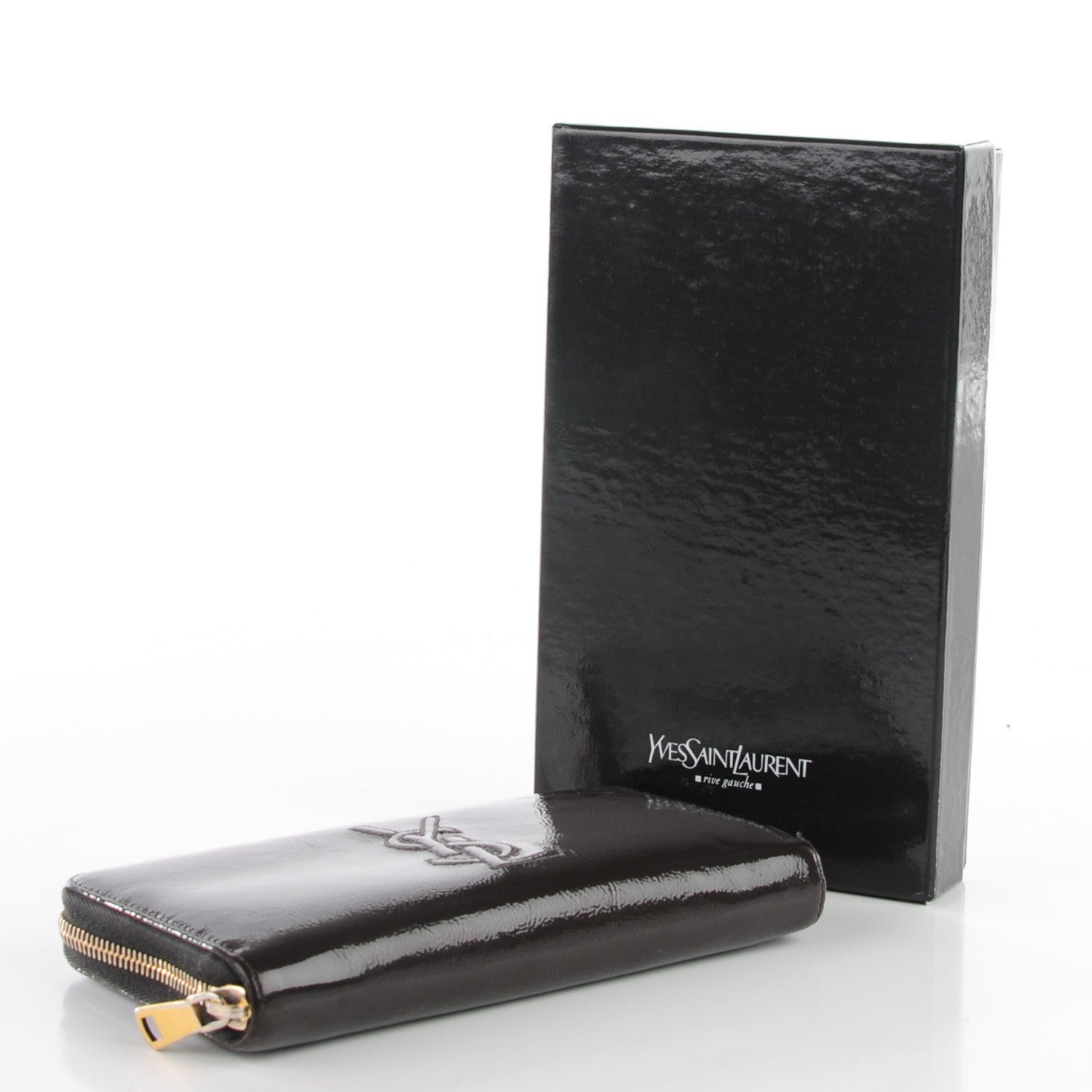 Saint Laurent Textured Patent Calfskin Belle De Jour Zip Around Wallet Black 4 of 8