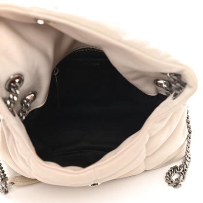 Saint Laurent Lambskin Quilted Small Loulou Puffer Monogram Chain Satchel Blanc Vintage 5 of 18