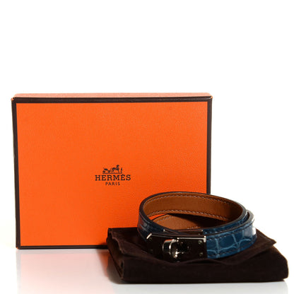 Hermes Shiny Alligator Kelly Double Tour Bracelet Small Blue Jean 7 of 7