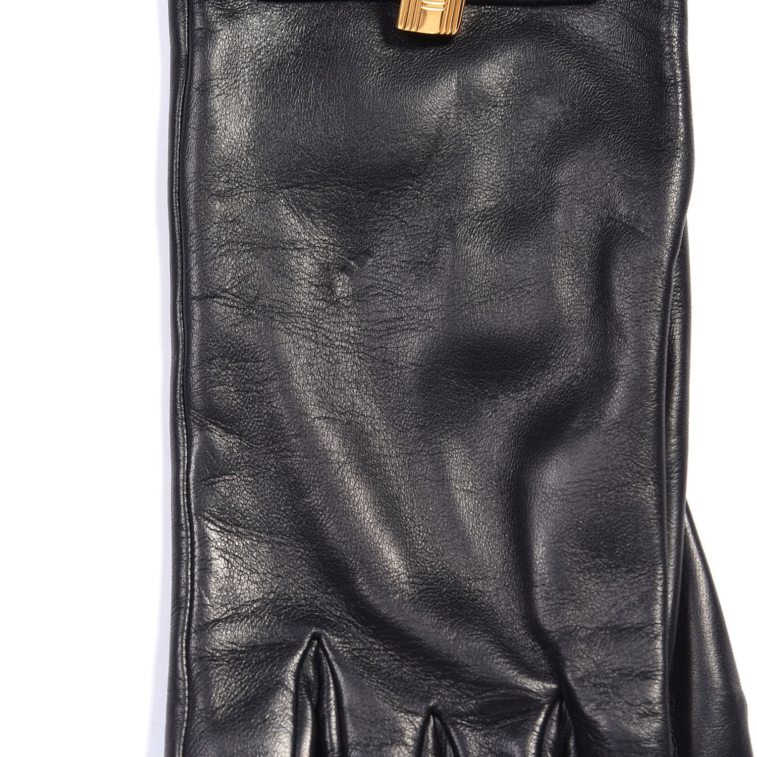 Hermes Lambskin Soya Kelly Lock Gloves 6.5 Black 3 of 3