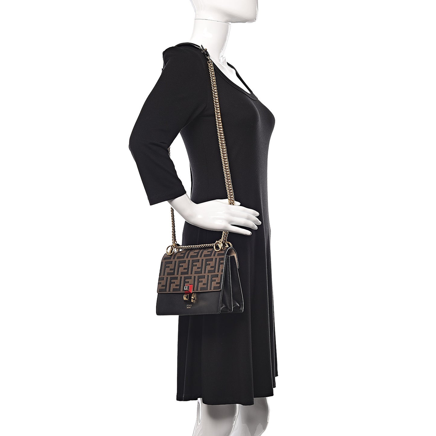 Vitello Liberty Bi-Color FF 1974 Embossed Small Kan I Shoulder Bag Black Maya